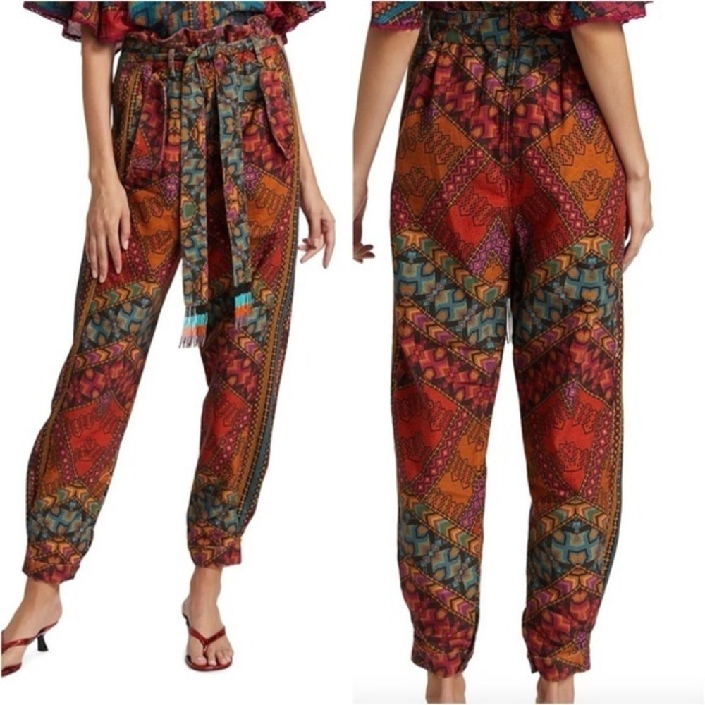 NWT Yawanawa Farm Rio Striped Paperbag Pants Large L Beaded Belt